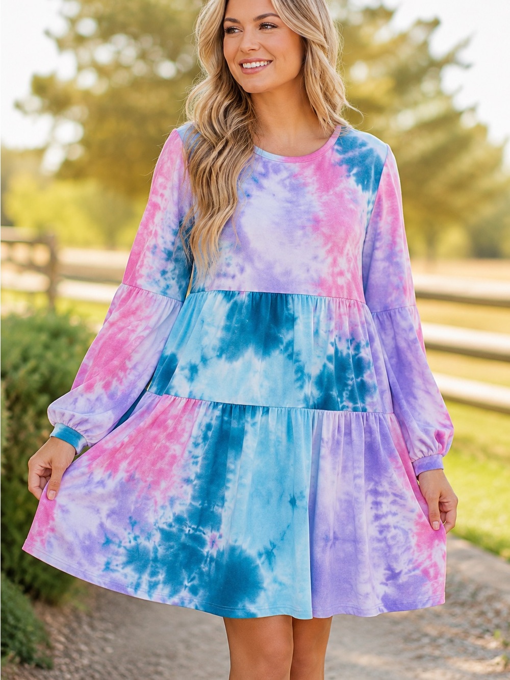 Umgee Pastel Tie Dye Tiered Babydoll Dress NWT Size M and L